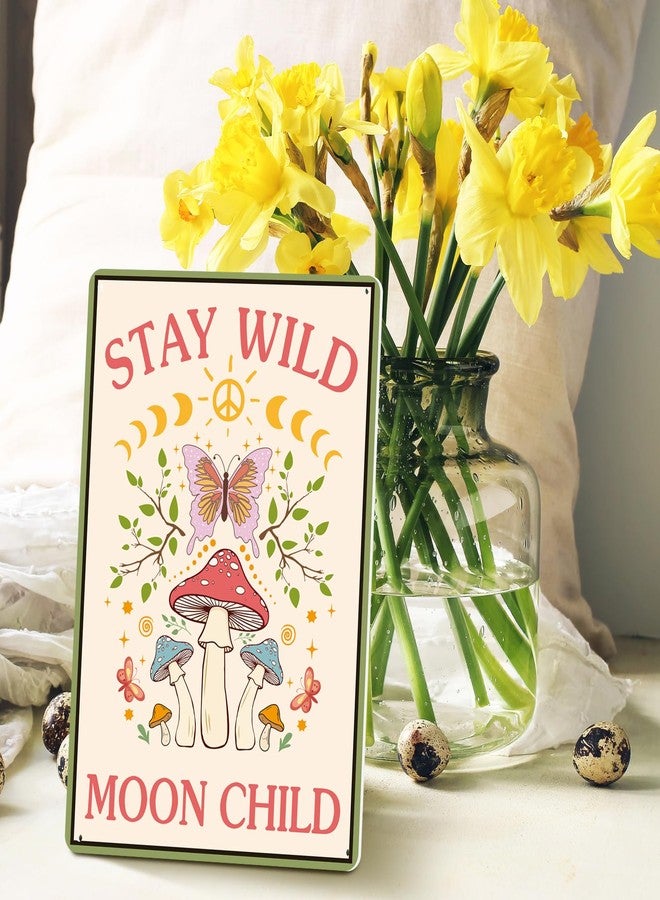 Lineshading 2 Pcs Funny Mushroom Decor Vintage Tin Signs Frog Decor Do What Makes You Happy Sign Stay Wild Moon Child Sign Retro Mushroom Wall Nature Ornament for Bathroom Forest Room, 12 x 8 Inch - Image 3